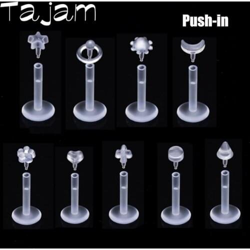 10pcs Transparent Bioplast Flexible Labret Stud Push-in Lip Piercing Ring Ear Cartilage Tragus Helix Piercing Fashion Jewelry