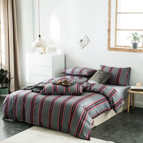 4Pcs Duvet Cover Bed Sheet Set Twin Full Queen Plaid Pattern Geometric Checkered 100% Cotton Soft Bedding Set Comforter Cover