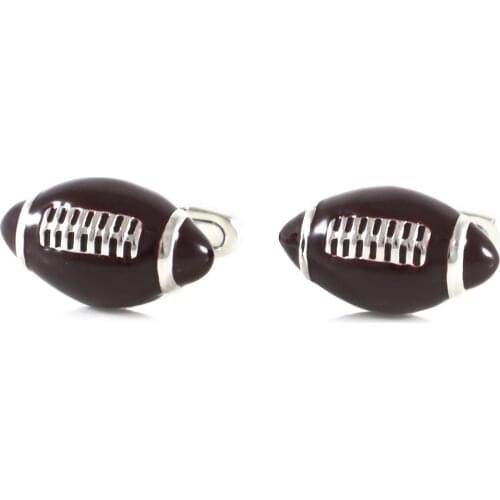 Brown Enamel Rugby Ball Football Sports Theme Cuff Links Fathers Day Birthday Cuff Links