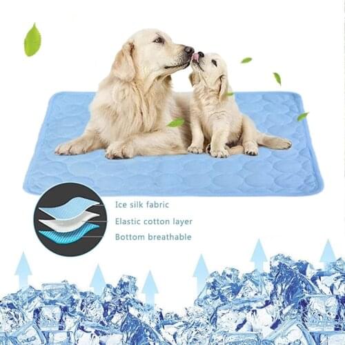 Pet Cooling Mat Pad Summer Dog Beds Mats Blue Pet Ice Pad Cool Cold Silk Moisture-Proof Cooler Breathable mat