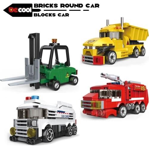 DECOOL Bricks Round Car Blocks Toys Pull Back Vehicle Police Cars Fire Truck Cash Carrier Model Brick Children Gift for Boys