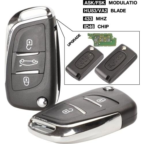 Kutery ASK/FSK 433MHz ID46 Chip CE0523 Modified Flip Remote Key Fob for Peugeot 307 407 607 HU83/ VA2 Blade 2 3 Button Key
