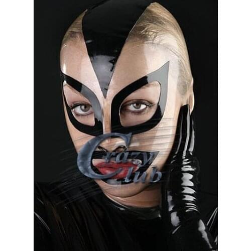 Crazy club_Customized Latex Hood Fetish Rushed Costume Latex Handmade Cap glued latex color blocking Rubber Mask Fast Delivery