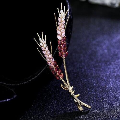 Hot sale fancy decorative jewelry women cubic zircon wheatear elegant brooch pin fashion dress jewelry accessory