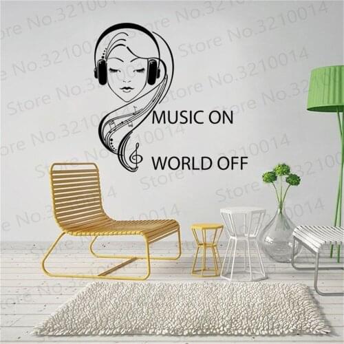 Hot Vinyl Wall Decal Wall Decal Teen Girl Headphones Music Wall Sticker Home Decor Removable PW189