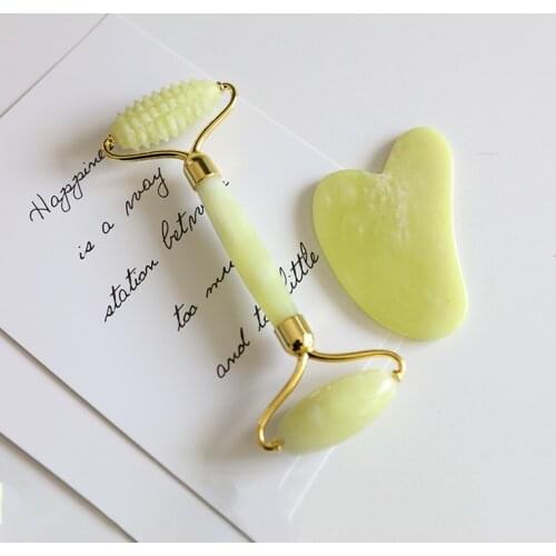 Natural Topaz Jade Roller Gua Sha Scraper Facial Massager for Face Skin Care Beauty Tools Body Head Neck and Back Massage Roller