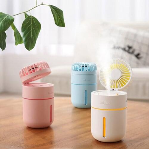 2000mAh Battery Mini Fan with Air Humidifier 400ML Desktop USB Aroma Essential Oil Diffuser 7Color Night Light