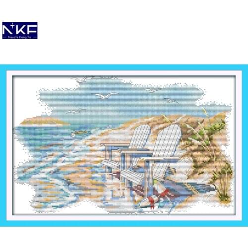 NKF A Quiet Beach Stamped Cross Stitch Pattern DIY Kits Needlework Embroidery Set Chinese Cross Stitch for Home Decor