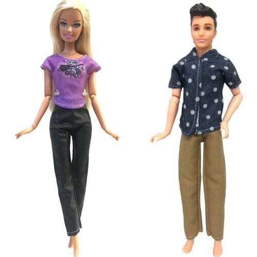 NK Newest Two Set Mixed Men And Girl Suit Doll Casual Trousers Beautiful Suit Fashion Dress For Barbie Doll Best Girl Gift 48B6X