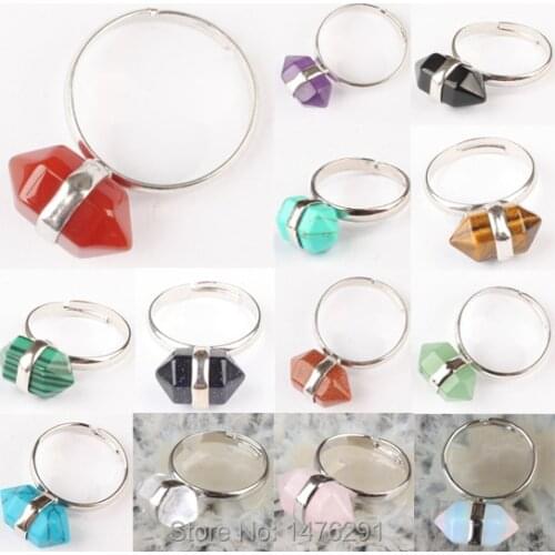 NEW Mix-Stone Purple Crystal Pink Quartz Green Howlite Stone Onyx Bicone Bead Faceted Ring