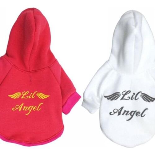 Angel Letter Printed Dog Clothes Fleece Hooded White Jackets For Dogs Two-legged Warm Hoodies Autumn Winter Costume
