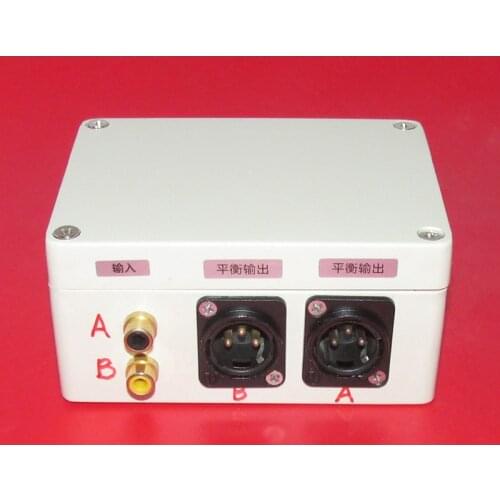 Single-ended to balanced converter (stereo): 600Ω: 600Ω permalloy audio isolation transformer assembly, RCA input XRL output
