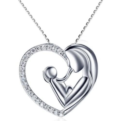 Wholesale 12pcs Love Heart Inlaid 3A CZ Zirconia Mon & Baby Pendant Necklaces Chain Necklaces Mothers Day Gift for Women