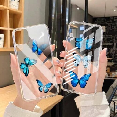 Cute Butterfly Purple Blue Fundas Phone Case Transparent Case For Iphone 6 6s 7 8 Plus XR X XS XSmax 11 12 Pro Mini Max
