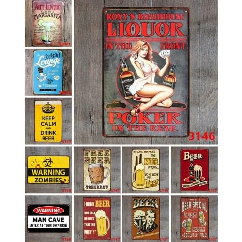 Roxys Roadhouse Liquor In The Front Poker In The Rear Vintage Metal Tin Sign Beer Cocktail Warning Poster for Bar Decoration