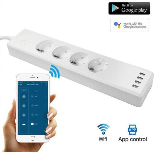 With USB four-hole EU intelligent voice control socket wifi control timer switch Smart home wireless socket
