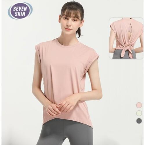 SEVEN SKIN Backless Yoga Shirts for Women Gym Fitness Sports Crop Top Seamless Sexy Workout Tank Top Loose Elastic Running Vest