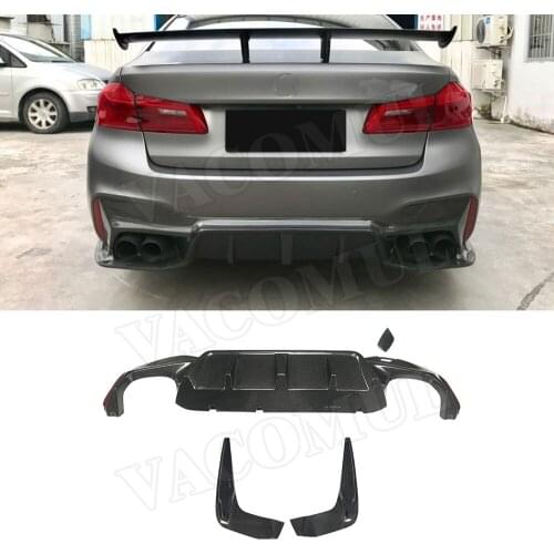 Dry Carbon Fiber Rear Diffuser Lip Splitters Spoiler For BMW 5 Series F90 M5 Sedan 4 Door 2018- 2020 3D Style Back Bumper Guard