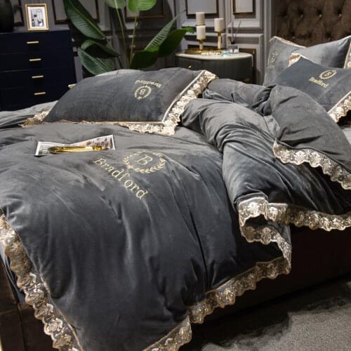 Extra Thick Milk Velvet Luxry Lace 4pcs Bedding Set Duvet Cover Sheet Pillowcase Home Textile Winter Warm 2020 King Queen Size