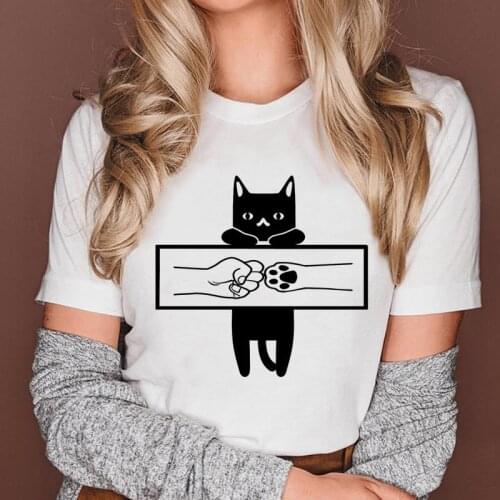 Women Cat Animal Hands Funny 90s Cute Short Sleeve Fashion Graphic Female Clothes Tops Cartoon Lady Tees Tshirt Print T-Shirt