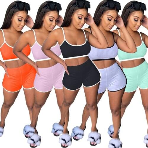 Adding Logo women clothing new arrivals solid sweat vest 2 piece shorts set candy booty snack shorts homewear
