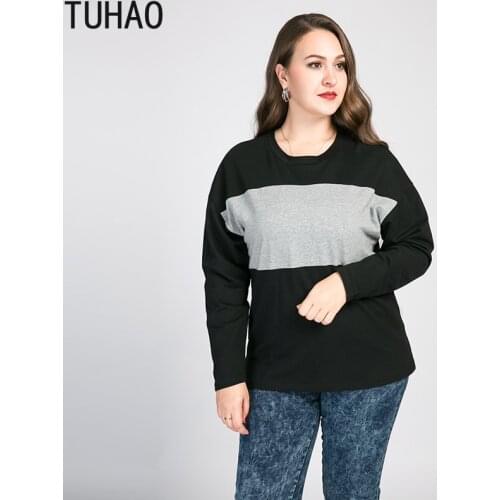 TUHAO 2020 Spring Sweatshirts Casual Hoodies Patchwork Sweatshirt Women Long Sleeve Pullover Plus Size 8XL 7XL 6XL Female WM16