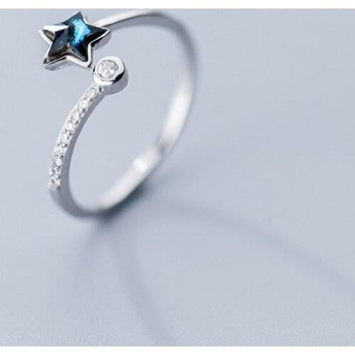 2020 Elegant Blue Rhinestone Star Rings for Women Adjustable 925 Sterling Silver Ring Summer New Fine 925 Jewelry