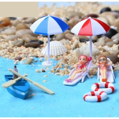 10 Pcs Set Micro Landscape Ornaments Slurry Boat Targeting Beach Chair Sea View Diy Assembly Accessories