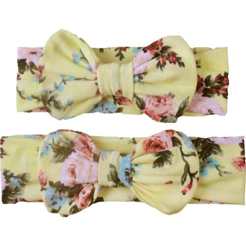 2pcs/set Mom & Baby Headbands Mother Baby Turban Mom Daughter Rabbit Ears Hairband Floral Print Parent-child Hair Accessories