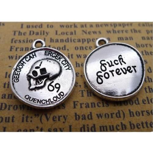 25pcs 17*20mm Antique Silver Skull Coin Charms For DIY Jewelry Finding