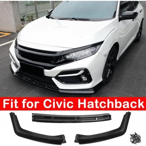 3pc Car Front Bumper Splitter Lip Spoiler Diffuser Guard Cover Trim For Honda Civic Hatchback 2016-2021