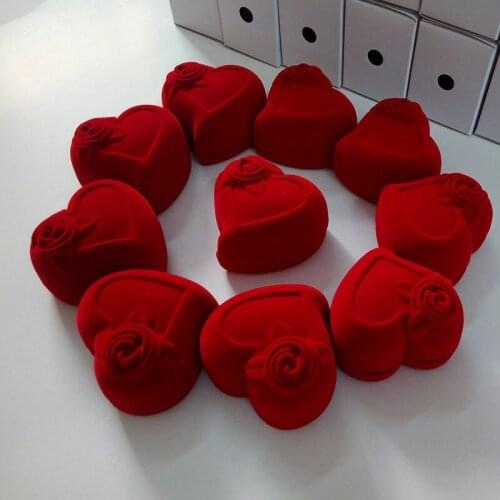 5 Pieces Lovely Heart Shape Rose Flower Velvet Jewelry Box Container Wedding Gift Ring Box Display Gift Box Holder