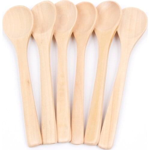 6PCS Lot Wooden Spoon Kitchen Cooking Teaspoon Condiment Utensil Coffee Kid Ice Cream Tableware Tool