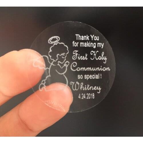 90 Personalized custom text 1st first holy communion thank you stickers with Angel souvenirs gifts favors labels tags