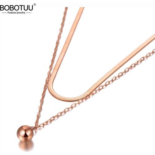 BOBOTUU Bohemia 316L Stainless Steel Double Layer Round Ball Choker Necklaces Jewelry Pendant Chain Necklace For Women BN20070