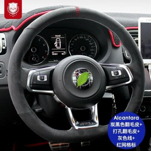 Real Alcantara Volkswagen suede steering wheel cover for VW Golf 7 gti Lamando Sagitar Magotan Tiguan