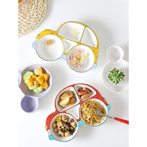 Childrens dining plate tableware dividing plate household separation creative plate ceramic cartoon cute baby fall Proof Set