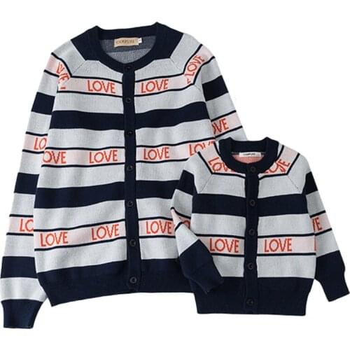 Mother Daughter Macthing Sweaters Family Clothing Mom Mum Kids Mommy and Me Clothes Autumn Women Girls Knit Coat