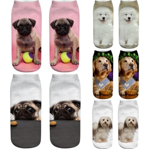 Dreamlikelin 3D Cute Dogs Printing 1 Pair Woman Men Socks Fashion French Bulldog Golden Retriever Low Ankle Socks