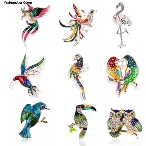 Enamel Crystal Brooch Pins For Women Bird Phoenix Owl Swallow Woodpecker Brooches Jewelry Fashion Wedding Party Bijoux Best Gift
