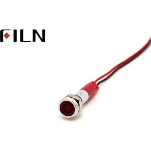 Filn 6mm mini 3v 5v 6v 12v 24v 220v LED metal indicator light flat signal lamp red green blue orange white with 20cm cable