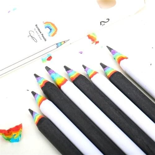 2Pcs Creative Stationery Cute Rainbow Wooden 2B Pencil Color Gradient Cylindrical Pencil Gift School Supplies Pencil Stationery