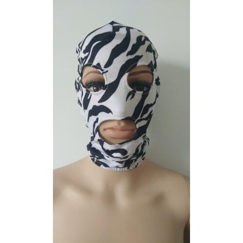 Unisex Zentai Costumes Party Halloween Zebra pattern hoods Cosplay Costumes mask open eyes mouth