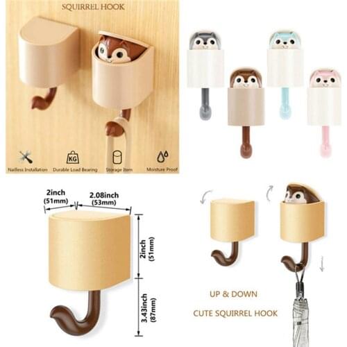 Creative Home Decor Cartoon Animal Squirrel Head Hiding Storage Bathroom Kitchen Hanging Hook Pasting Wall Hooks Children Gift