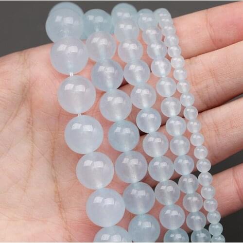 MINHIN Light Blue Chalcedony Jades Natural Stone Beads Round Loose Beads For Jewelry Making DIY Bracelet Accessories