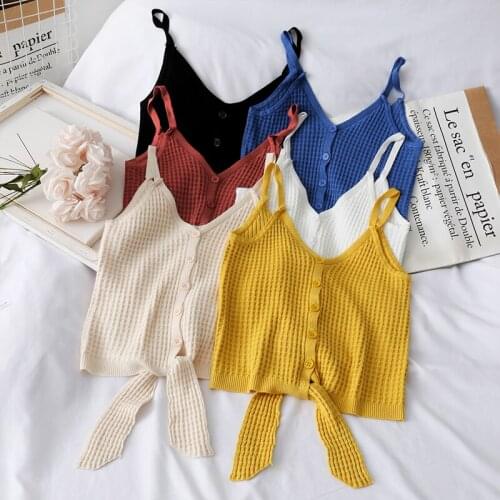 Women Sexy Knitted Sling Vest Slim Thin Camisoles Sleeveless Tight Wild Bottoming Shirt Tank Tops