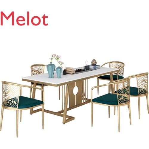 Fashion Luxury New Chinese Golden Marble Table-Chair Set Modern Simple Home Garden Storage Afternoon Tea Table