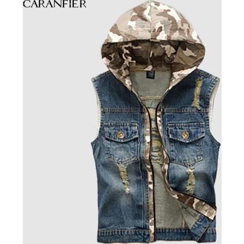 CARANFIER Mens Spring Summer Denim Vest Coat Pocket Sleeveless Male Streetwear Cowboy Waistcoat Jackets Large Size S-6XL 2019
