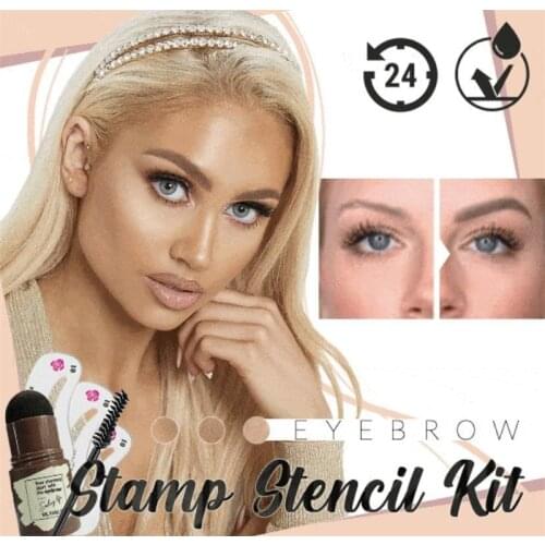 New Eyebrow Stamp Shaping Kit with 10 Reusable Eyebrow Stencils Waterproof Long Lasting Eyebrow Stamp Stencil Kit Makeup Set