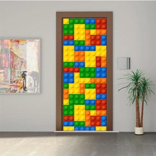 Lego Door Sticker for Children Room Decoration Self-adhesive Waterproof Wallpaper PVC Poster Kids Room Living Room Home Design